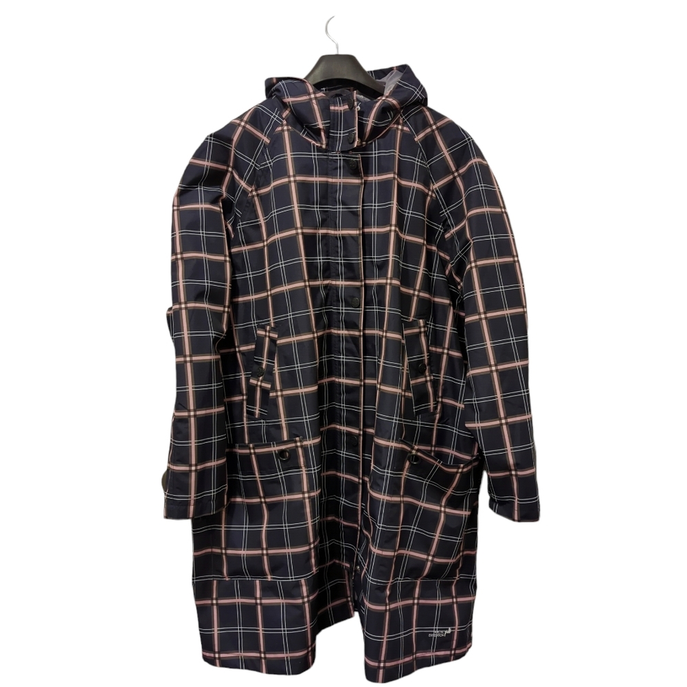 Arctic Expedition Plaid Preppy Rain Coat Navy Pink Pattern Plus Size 3X  Hoooded